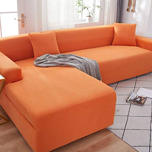 HKPLDE Sofabezug 5 Sitzer, L-Form Schonbezug Easy Stretch Fit Elastischer Stoff Couch Sofa Protector Schonbezug Waschbar-3 sitzer(190-230cm)-Orange von HKPLDE