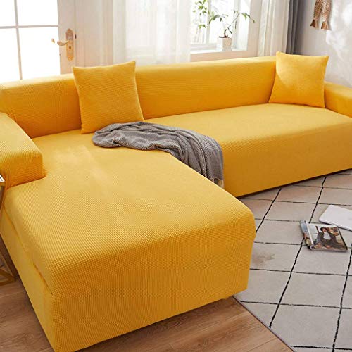 HKPLDE Sofabezug 5 Sitzer, L-Form Schonbezug Easy Stretch Fit Elastischer Stoff Couch Sofa Protector Schonbezug Waschbar-3 sitzer+3 sitzer-Gelb von HKPLDE