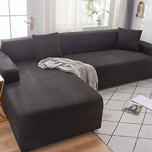 HKPLDE Sofabezug 5 Sitzer, L-Form Schonbezug Easy Stretch Fit Elastischer Stoff Couch Sofa Protector Schonbezug Waschbar-3 sitzer+3 sitzer-schwarz von HKPLDE