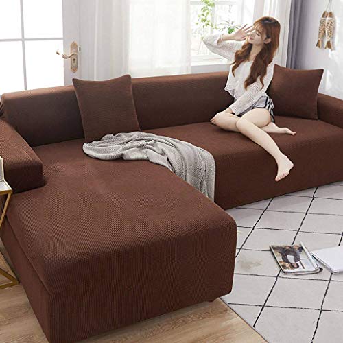 HKPLDE Sofabezug 5 Sitzer, L-Form Schonbezug Easy Stretch Fit Elastischer Stoff Couch Sofa Protector Schonbezug Waschbar-4 sitzer(235-300cm)-Kaffee von HKPLDE