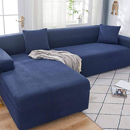 HKPLDE Sofabezug 5 Sitzer, L-Form Schonbezug Easy Stretch Fit Elastischer Stoff Couch Sofa Protector Schonbezug Waschbar-4 sitzer(235-300cm)-Tibetisch blau von HKPLDE