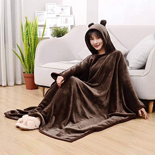 Hooded Throw Wrap, Decke Ultraweicher Gefütterter Robenplüsch Kuscheldecke Tragbare Decke, Geschenk Drucken-W:150cm-L:130cm-AO von HKPLDE