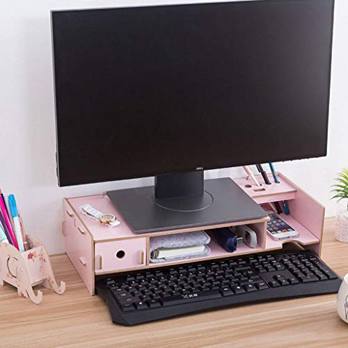 HKPLDE Monitorständer Holz Stabiler Mit Schubladen Ergonomisches Bildschirmständer Abnehmbarem Bildschirmerhöhung-Rosa-48x20x12.3cm von HKPLDE