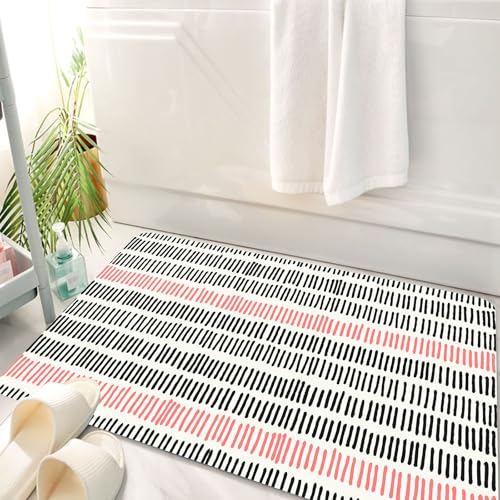 HKPOEQ Badematte Weiche Badteppich rutschfest Badzimmermatte Teppich Badezimmerteppich Duschmatte & Schlafzimmer,Abstrakte Kurze Linien Muster Auf Der Tafel Geometrische Einfache Retro,50x80 cm von HKPOEQ