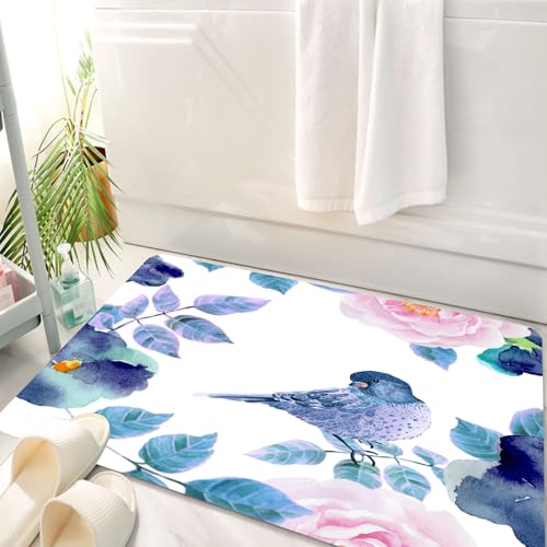 HKPOEQ Badematte Weiche Badteppich rutschfest Badzimmermatte Teppich Badezimmerteppich Duschmatte & Schlafzimmer,Aquarell, Seamless, Muster, mit, Blumen, und, Birds., Vektor, Abbildung,50x80 cm von HKPOEQ