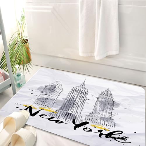 HKPOEQ Badematte Weiche Badteppich rutschfest Badzimmermatte Teppich Badezimmerteppich Duschmatte & Schlafzimmer,Aquarell, Wolkenkratzer Empire State Building Altes amerikanisches Wunder,50x80 cm von HKPOEQ