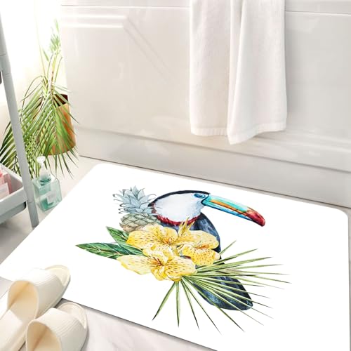 HKPOEQ Badematte Weiche Badteppich rutschfest Badzimmermatte Teppich Badezimmerteppich Duschmatte & Schlafzimmer,Aquarell Tropische Freude umgeben von Früchten und Blumen, Ananas und Blumen,50x80 cm von HKPOEQ