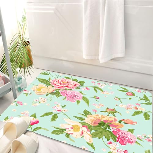 HKPOEQ Badematte Weiche Badteppich rutschfest Badzimmermatte Teppich Badezimmerteppich Duschmatte & Schlafzimmer,Aquarell botanisches Rosenblütenmuster auf dem Hintergrund,50x80 cm von HKPOEQ