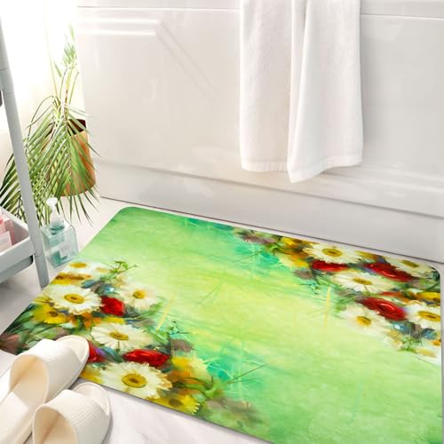 HKPOEQ Badematte Weiche Badteppich rutschfest Badzimmermatte Teppich Badezimmerteppich Duschmatte & Schlafzimmer,Aquarellblume, Vintage-Blumenstrauß-Design in erfrischendem Co,50x80 cm von HKPOEQ