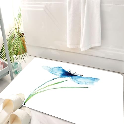 HKPOEQ Badematte Weiche Badteppich rutschfest Badzimmermatte Teppich Badezimmerteppich Duschmatte & Schlafzimmer,Aquarellblume, zierliche große Kornblume, Sommer, botanische Blumen, blühende,50x80 cm von HKPOEQ