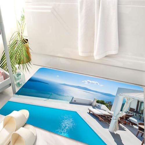 HKPOEQ Badematte Weiche Badteppich rutschfest Badzimmermatte Teppich Badezimmerteppich Duschmatte & Schlafzimmer,Architektur auf der l Santorin in Griechenland Blue White Hot Pool,50x80 cm HKPOEQ Badematte Weiche Badteppich rutschfest Badzimmermatte Teppich Badezimmerteppich Duschmatte & Schlafzimmer,Architektur auf der l Santorin in Griechenland Blue White Hot Pool,50x80 cm von HKPOEQ