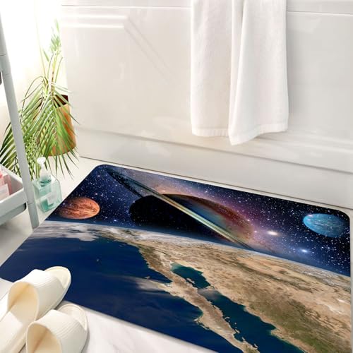 HKPOEQ Badematte Weiche Badteppich rutschfest Badzimmermatte Teppich Badezimmerteppich Duschmatte & Schlafzimmer,Astrologie Astronomie Erde Weltraum Sonnensystem Schöpfung Saturn Planet Milc,50x80 cm von HKPOEQ