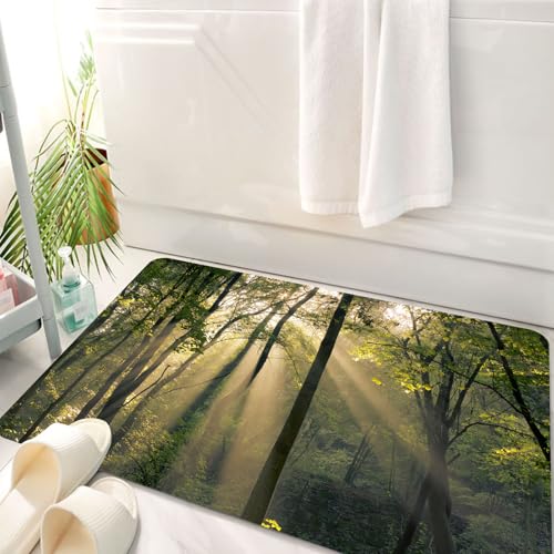 HKPOEQ Badematte Weiche Badteppich rutschfest Badzimmermatte Teppich Badezimmerteppich Duschmatte & Schlafzimmer,Bauernhof-Set, Morgensonnenstrahlen durch Bäume gesehen, Sommerlandschaft, ma,50x80 cm von HKPOEQ