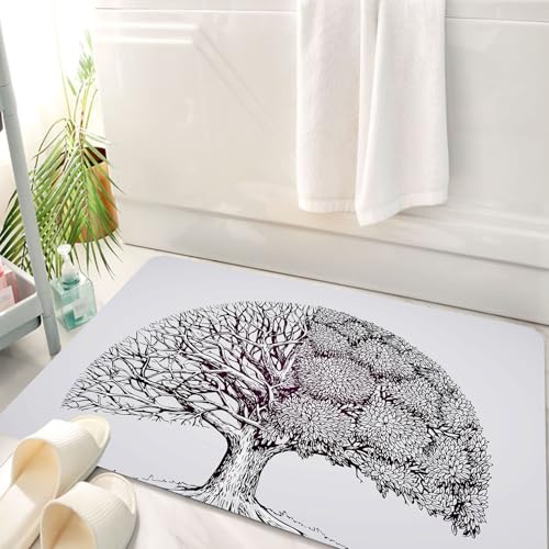 HKPOEQ Badematte Weiche Badteppich rutschfest Badzimmermatte Teppich Badezimmerteppich Duschmatte & Schlafzimmer,Baum des Lebens, Pflanze mit verschiedenen Motiven, blattlos und Blütenblätte,50x80 cm von HKPOEQ