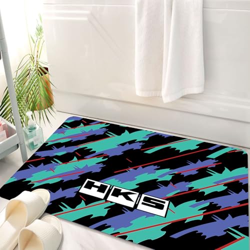 HKPOEQ Badematte Weiche Badteppich rutschfest Badzimmermatte Teppich Badezimmerteppich Duschmatte & Schlafzimmer,Blaues und Violettes, Sich überlappendes geometrisches Design auf schwarzem H,50x80 cm von HKPOEQ