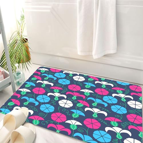 HKPOEQ Badematte Weiche Badteppich rutschfest Badzimmermatte Teppich Badezimmerteppich Duschmatte & Schlafzimmer,Blume, Bunte Silhouetten von Winde mit Wirbel,50x80 cm von HKPOEQ