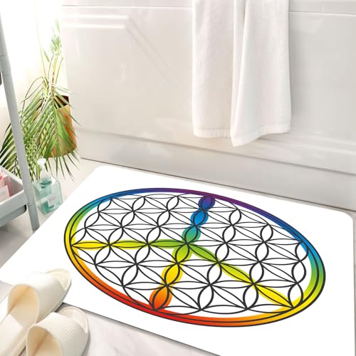 HKPOEQ Badematte Weiche Badteppich rutschfest Badzimmermatte Teppich Badezimmerteppich Duschmatte & Schlafzimmer,Blume des Lebens und Friedenszeichen zu einem Symbol vereint. Isolierte Vekto,50x80 cm von HKPOEQ