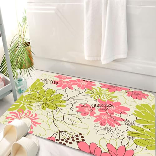 HKPOEQ Badematte Weiche Badteppich rutschfest Badzimmermatte Teppich Badezimmerteppich Duschmatte & Schlafzimmer,Blumen, handgezeichnete Pastellblütenblätter in lebendigem Kontrast Naturton,50x80 cm von HKPOEQ