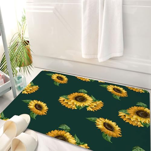 HKPOEQ Badematte Weiche Badteppich rutschfest Badzimmermatte Teppich Badezimmerteppich Duschmatte & Schlafzimmer,Blumen Sonnenblumen Nahtlose Muster schwarzer Hintergrund. Garten. Feldblumen,50x80 cm von HKPOEQ