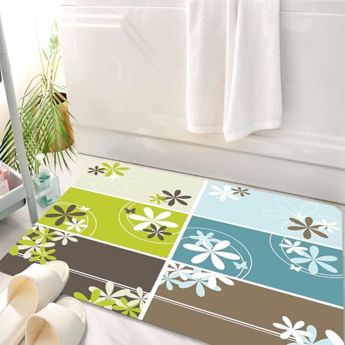HKPOEQ Badematte Weiche Badteppich rutschfest Badzimmermatte Teppich Badezimmerteppich Duschmatte & Schlafzimmer,Blumenmuster-Array, sechs Keramikfliesen Zeigen Blumen und Schmetterlingsdeko,50x80 cm von HKPOEQ