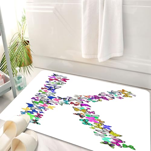 HKPOEQ Badematte Weiche Badteppich rutschfest Badzimmermatte Teppich Badezimmerteppich Duschmatte & Schlafzimmer,Buchstabe K, von der Natur inspirierte Typografie-Schriftzug mit fliegenden M,50x80 cm von HKPOEQ