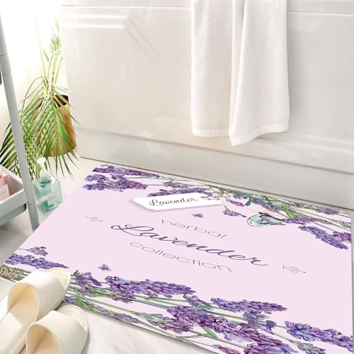 HKPOEQ Badematte Weiche Badteppich rutschfest Badzimmermatte Teppich Badezimmerteppich Duschmatte & Schlafzimmer,Der Lavendelstrauß mit zarten Schmetterlingen mit der Aufschrift „Lavendel“ i,50x80 cm HKPOEQ Badematte Weiche Badteppich rutschfest Badzimmermatte Teppich Badezimmerteppich Duschmatte & Schlafzimmer,Der Lavendelstrauß mit zarten Schmetterlingen mit der Aufschrift „Lavendel“ i,50x80 cm von HKPOEQ