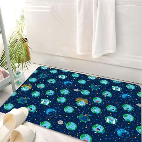 HKPOEQ Badematte Weiche Badteppich rutschfest Badzimmermatte Teppich Badezimmerteppich Duschmatte & Schlafzimmer,Erde mit verschiedenen Ausdrücken. Einzigartiger und Trendiger Musterhintergr,50x80 cm von HKPOEQ