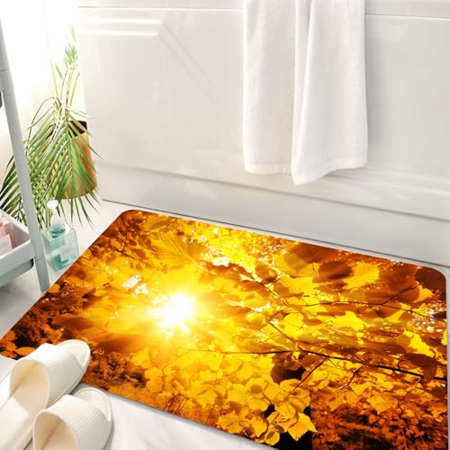 HKPOEQ Badematte Weiche Badteppich rutschfest Badzimmermatte Teppich Badezimmerteppich Duschmatte & Schlafzimmer,Farm Decor, Sonne scheint durch die goldene,50x80 cm von HKPOEQ