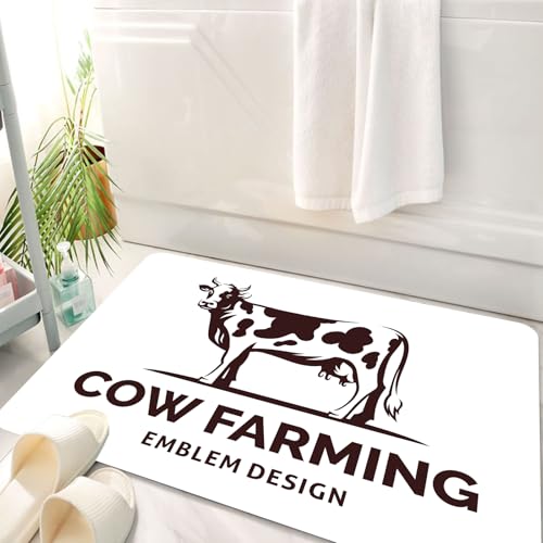 HKPOEQ Badematte Weiche Badteppich rutschfest Badzimmermatte Teppich Badezimmerteppich Duschmatte & Schlafzimmer,Figur Einer Kuh mit Hörnern, die auf dem Boden Steht - Illustration des Logo-,50x80 cm von HKPOEQ