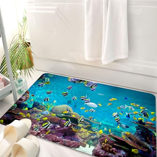 HKPOEQ Badematte Weiche Badteppich rutschfest Badzimmermatte Teppich Badezimmerteppich Duschmatte & Schlafzimmer,Fische und Korallen Unterwasserwelt tropischen Meer,50x80 cm HKPOEQ Badematte Weiche Badteppich rutschfest Badzimmermatte Teppich Badezimmerteppich Duschmatte & Schlafzimmer,Fische und Korallen Unterwasserwelt tropischen Meer,50x80 cm von HKPOEQ