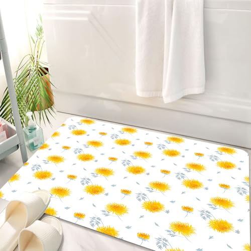 HKPOEQ Badematte Weiche Badteppich rutschfest Badzimmermatte Teppich Badezimmerteppich Duschmatte & Schlafzimmer,Gelbe Blume, saisonale Herbstblumen Chrysantheme Herbstblätter Nat,50x80 cm von HKPOEQ