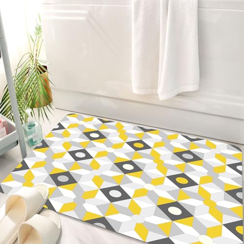 HKPOEQ Badematte Weiche Badteppich rutschfest Badzimmermatte Teppich Badezimmerteppich Duschmatte & Schlafzimmer,Gelbe Polygon-Vektor-Design-Bilder, Gelbe Polygon-Dekoration, Grenze,50x80 cm von HKPOEQ