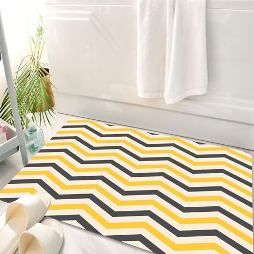 HKPOEQ Badematte Weiche Badteppich rutschfest Badzimmermatte Teppich Badezimmerteppich Duschmatte & Schlafzimmer,Gelber Chevron, große Zickzacklinien im Retro-Design, geometrische horizontal,50x80 cm von HKPOEQ