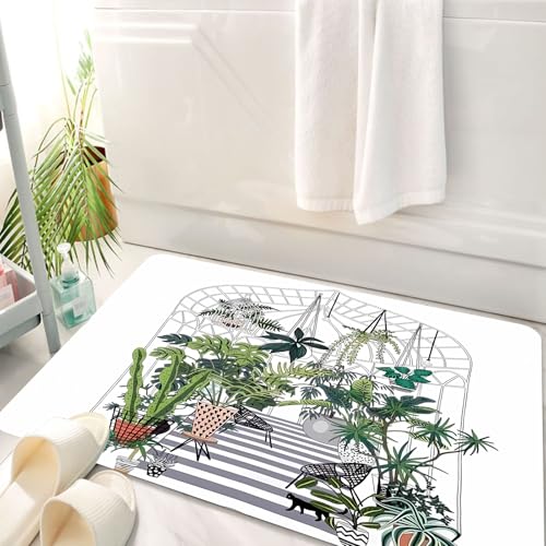HKPOEQ Badematte Weiche Badteppich rutschfest Badzimmermatte Teppich Badezimmerteppich Duschmatte & Schlafzimmer,Gewächshauskonzept. Glasgarten, Glashaus, Blumen und Topfpflanzen. Vektorillu,50x80 cm von HKPOEQ