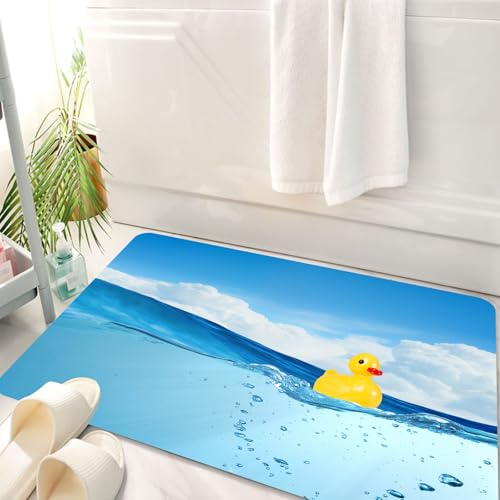 HKPOEQ Badematte Weiche Badteppich rutschfest Badzimmermatte Teppich Badezimmerteppich Duschmatte & Schlafzimmer,Gummiente, Entenspielzeug. Schwimmen im Pool. Pool,50x80 cm von HKPOEQ