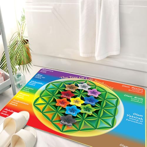 HKPOEQ Badematte Weiche Badteppich rutschfest Badzimmermatte Teppich Badezimmerteppich Duschmatte & Schlafzimmer,Heilige Geometrie Blume des Lebens Symbolvariationen,50x80 cm von HKPOEQ