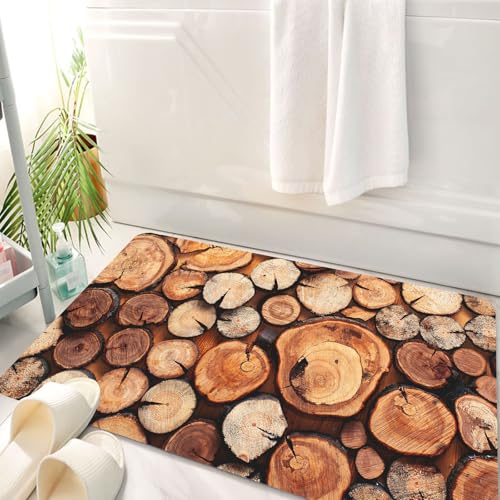HKPOEQ Badematte Weiche Badteppich rutschfest Badzimmermatte Teppich Badezimmerteppich Duschmatte & Schlafzimmer,Hölzerne natürliche Schnittstämme strukturierten Hintergrund Draufsicht flach,50x80 cm von HKPOEQ