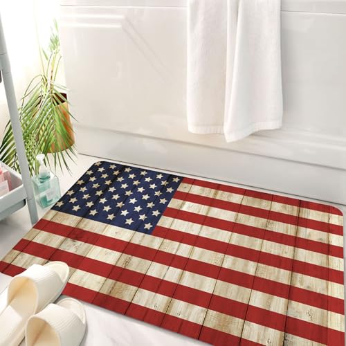 HKPOEQ Badematte Weiche Badteppich rutschfest Badzimmermatte Teppich Badezimmerteppich Duschmatte & Schlafzimmer,Hölzerner Zaun mit USA-Flaggenmuster. Unabhängigkeitstag-Konzept,50x80 cm von HKPOEQ