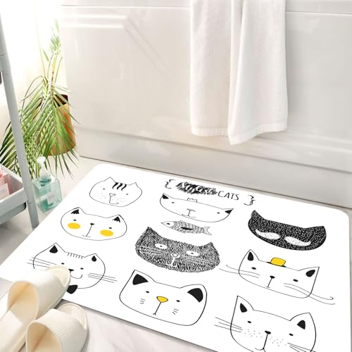 HKPOEQ Badematte Weiche Badteppich rutschfest Badzimmermatte Teppich Badezimmerteppich Duschmatte & Schlafzimmer,Katze, neun Katzen handgezeichnetes Design mit einzigartigen Accessoires und,50x80 cm von HKPOEQ