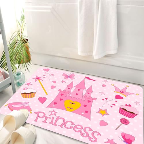 HKPOEQ Badematte Weiche Badteppich rutschfest Badzimmermatte Teppich Badezimmerteppich Duschmatte & Schlafzimmer,Kinder, kleine Prinzessin Tiara Hausschuhe Feenschloss Schmetterling Herz Lut,50x80 cm von HKPOEQ