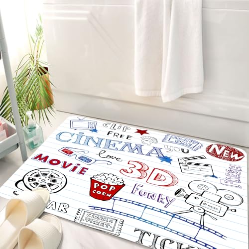 HKPOEQ Badematte Weiche Badteppich rutschfest Badzimmermatte Teppich Badezimmerteppich Duschmatte & Schlafzimmer,Kino, Verschiedene handgezeichnete Symbole auf einem Notizbuch im Stil von Ho,50x80 cm von HKPOEQ