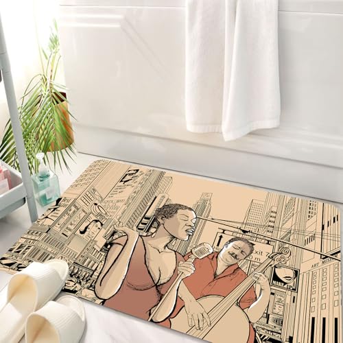 HKPOEQ Badematte Weiche Badteppich rutschfest Badzimmermatte Teppich Badezimmerteppich Duschmatte & Schlafzimmer,Kissenbezug mit bedrucktem Muster, Jazzmusik und Jazzsängerin mit Kontrabassi,50x80 cm von HKPOEQ