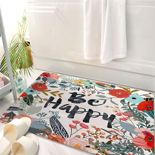 HKPOEQ Badematte Weiche Badteppich rutschfest Badzimmermatte Teppich Badezimmerteppich Duschmatte & Schlafzimmer,Kranzillustration aus Blumen und Kräutern. Frühlingselemente. Blumenkritzelkr,50x80 cm von HKPOEQ