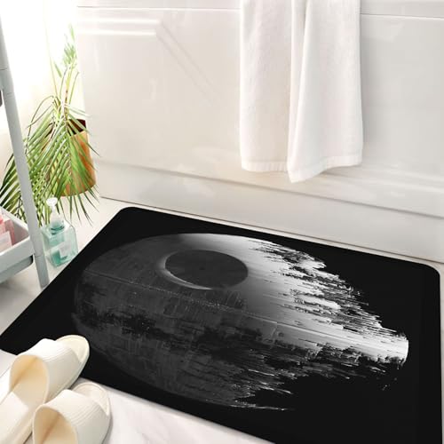 HKPOEQ Badematte Weiche Badteppich rutschfest Badzimmermatte Teppich Badezimmerteppich Duschmatte & Schlafzimmer,Krieg Todesstern Schwarz Grau,50x80 cm von HKPOEQ