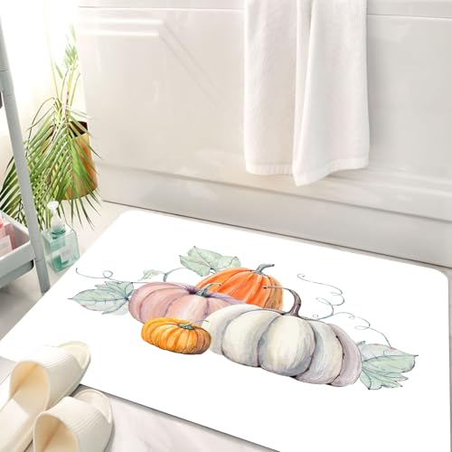 HKPOEQ Badematte Weiche Badteppich rutschfest Badzimmermatte Teppich Badezimmerteppich Duschmatte & Schlafzimmer,Kürbisse. Handgezeichnetes Aquarell auf weißem Hintergrund.,50x80 cm von HKPOEQ