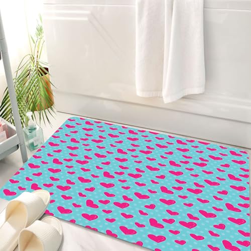 HKPOEQ Badematte Weiche Badteppich rutschfest Badzimmermatte Teppich Badezimmerteppich Duschmatte & Schlafzimmer,Kunst, Wiederholen Sie das Design der rosa Liebe auf blauem Punkthintergrund,50x80 cm von HKPOEQ