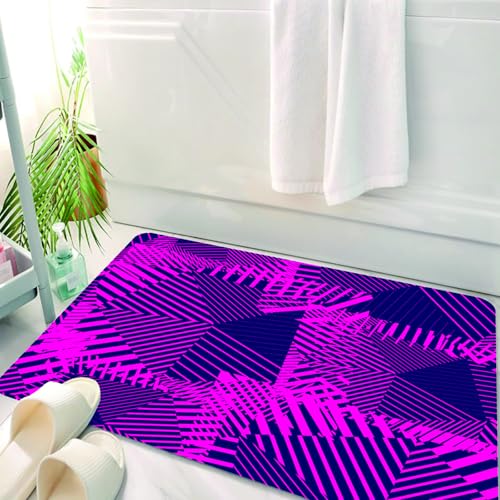 HKPOEQ Badematte Weiche Badteppich rutschfest Badzimmermatte Teppich Badezimmerteppich Duschmatte & Schlafzimmer,Kunst, farbenfrohes geometrisches abstraktes Design, dynamische rosa Linien a,50x80 cm von HKPOEQ