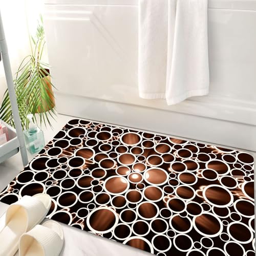 HKPOEQ Badematte Weiche Badteppich rutschfest Badzimmermatte Teppich Badezimmerteppich Duschmatte & Schlafzimmer,Kupferdekor, Kupfer-Rundrohre 3D-Stil Display Industrie Thema Kreise, Zimt du,50x80 cm von HKPOEQ