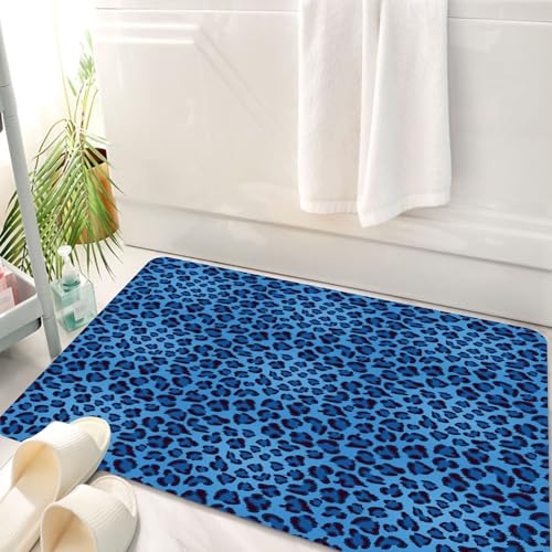 HKPOEQ Badematte Weiche Badteppich rutschfest Badzimmermatte Teppich Badezimmerteppich Duschmatte & Schlafzimmer,Leopard Nahtlose Muster blau Sommer-Design,50x80 cm von HKPOEQ