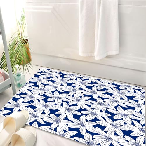 HKPOEQ Badematte Weiche Badteppich rutschfest Badzimmermatte Teppich Badezimmerteppich Duschmatte & Schlafzimmer,Marineblaue Tropische Hibiskusblütenblätter, exotische Blumen,50x80 cm von HKPOEQ